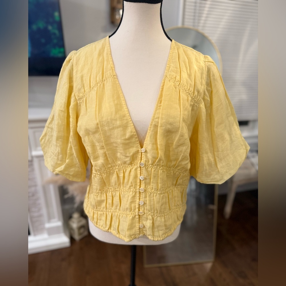 Frame Denim Yellow 3/4 Puff Sleeve Blouse